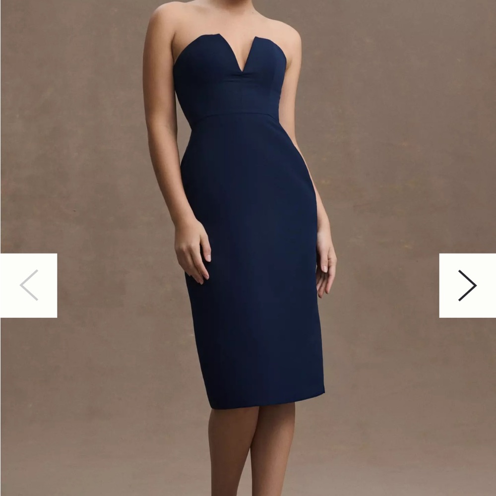 Anthropologie BHLDN Nora Strapless Deep-V Taffeta Back-Slit Midi 6 NWT navy